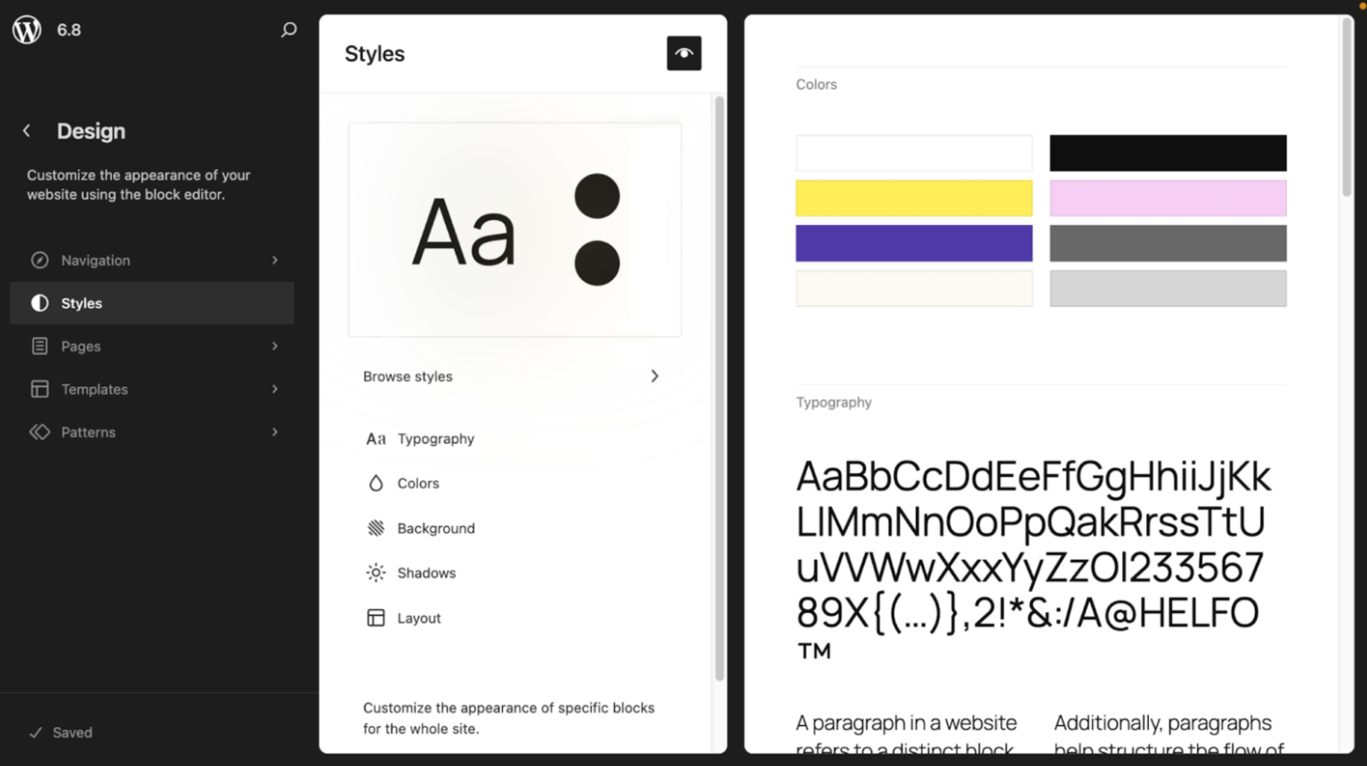 Style Book WordPress 6.8