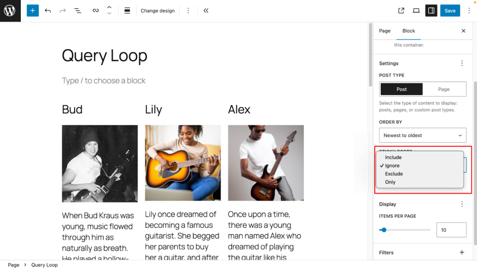Sticky post Query Loop