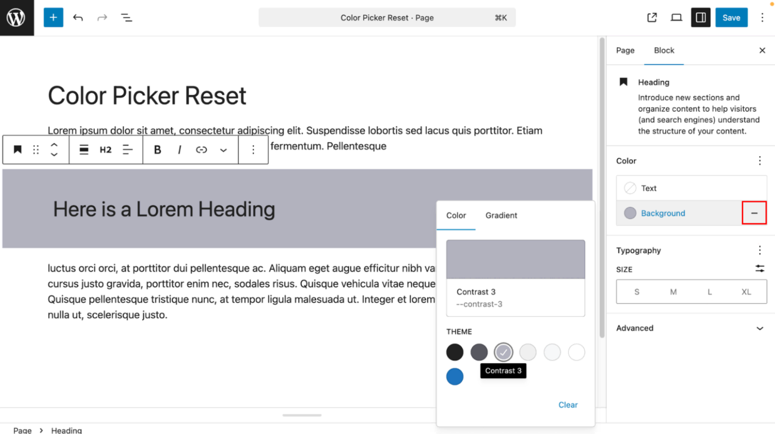 Reset couleur WordPress