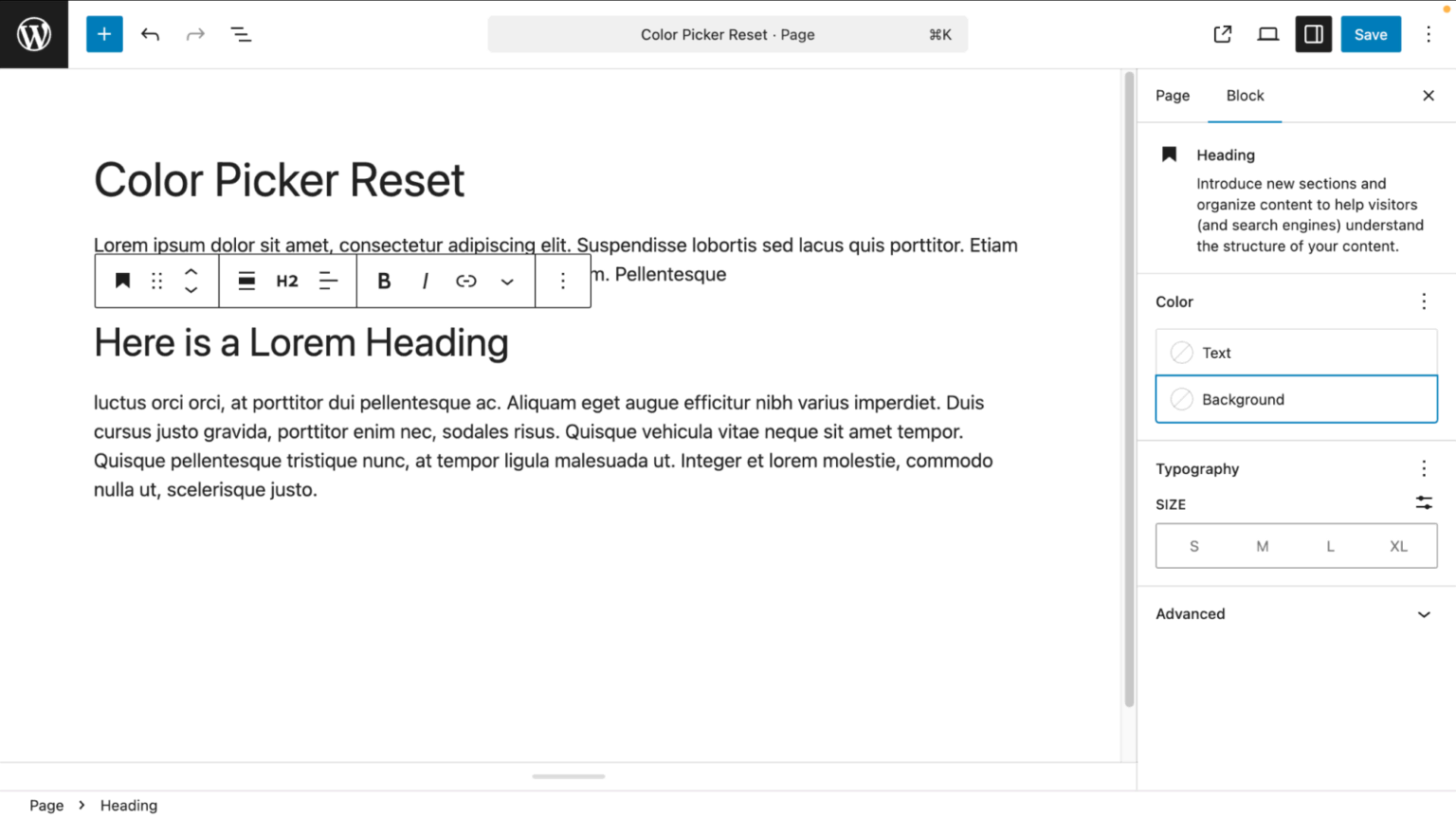 Bouton Reset Couleur