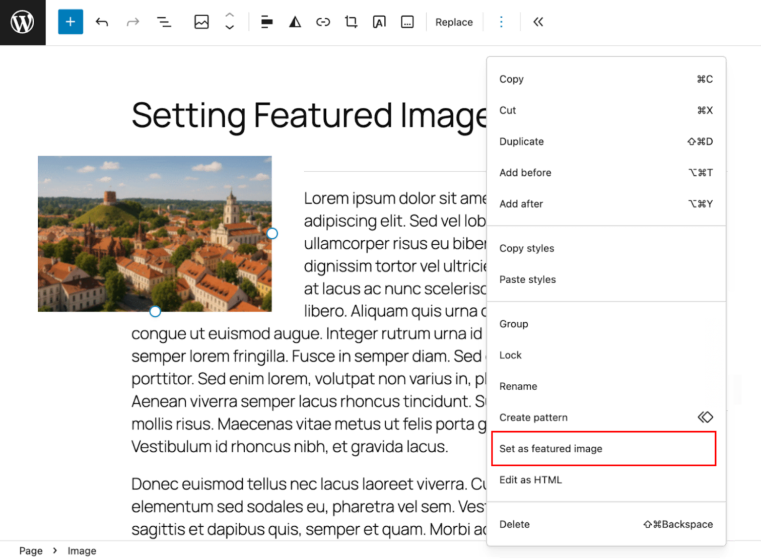 Définir une image en image mise en avant